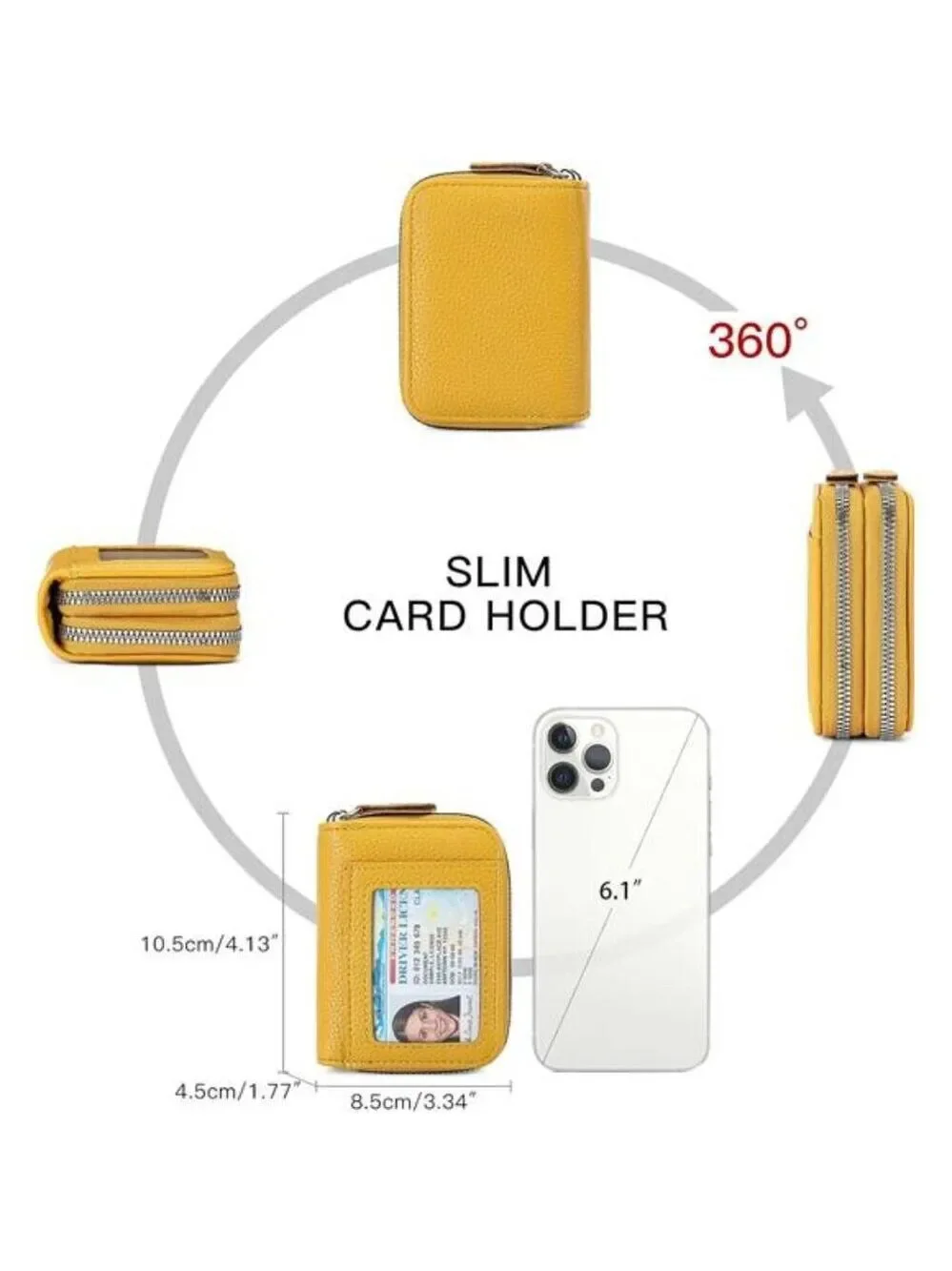 RFID Leather Card Holder Small Wallet for Women Double Zipper ID Coin Purse